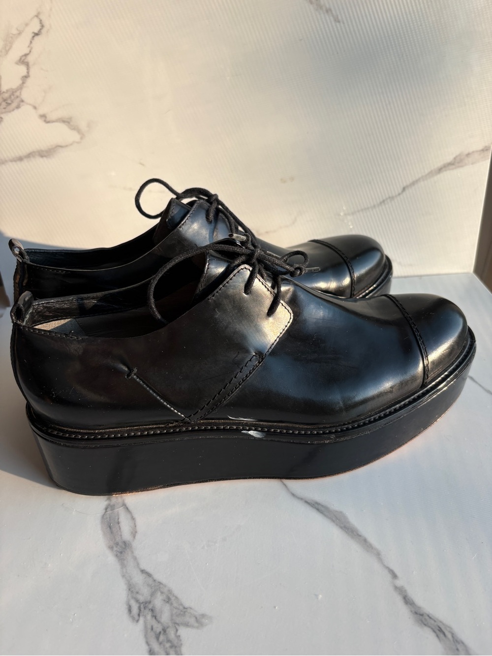 Vintage sz 10/11 Women’s CoSTUME NATIONAL Black Patent Leather Platform Oxfords